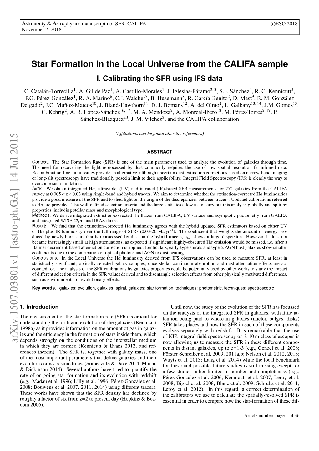 Star Formation in the Local Universe from the CALIFA Sample I