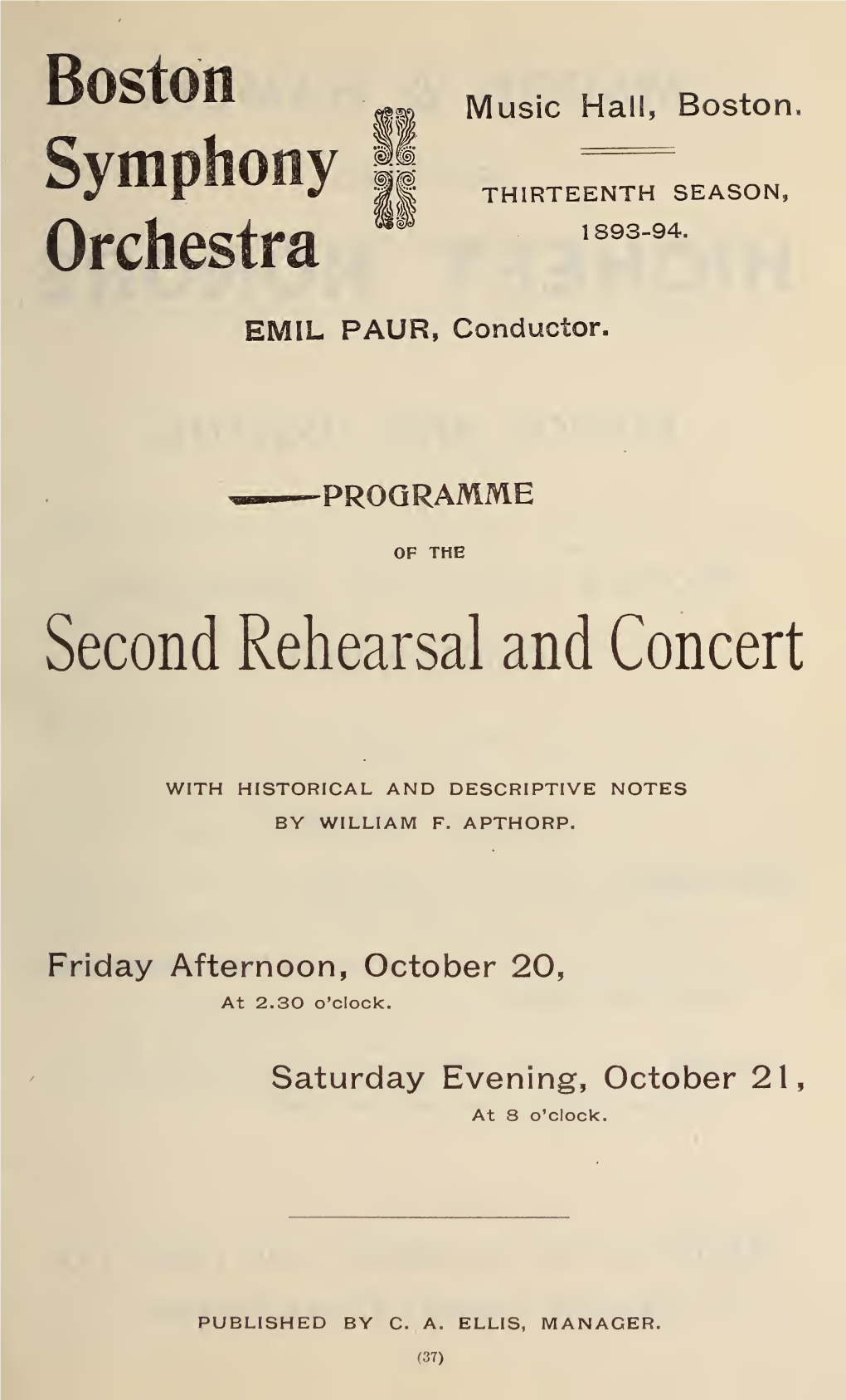 Boston Symphony Orchestra Concert Programs, Season 13, 1893-1894