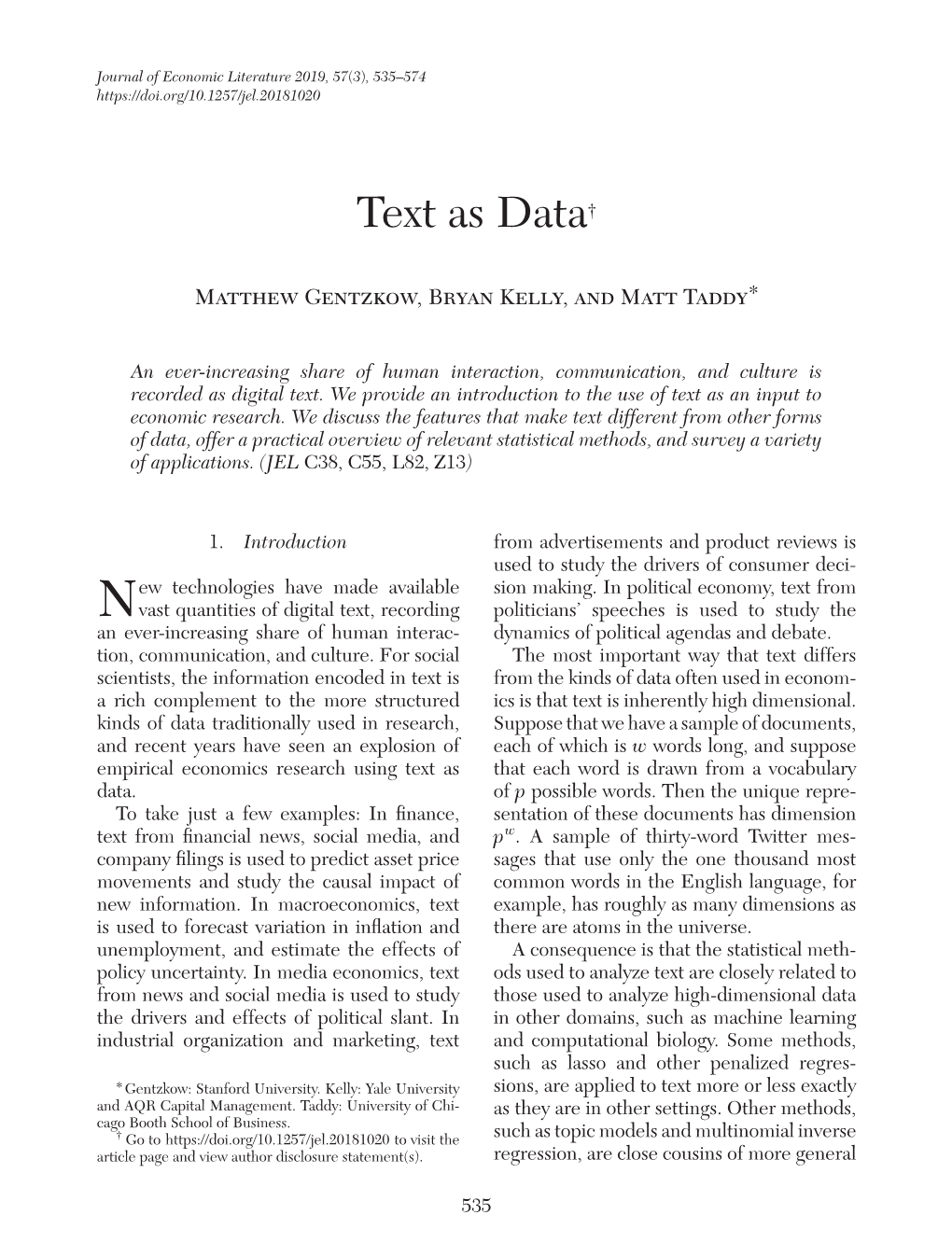 Text As Data†