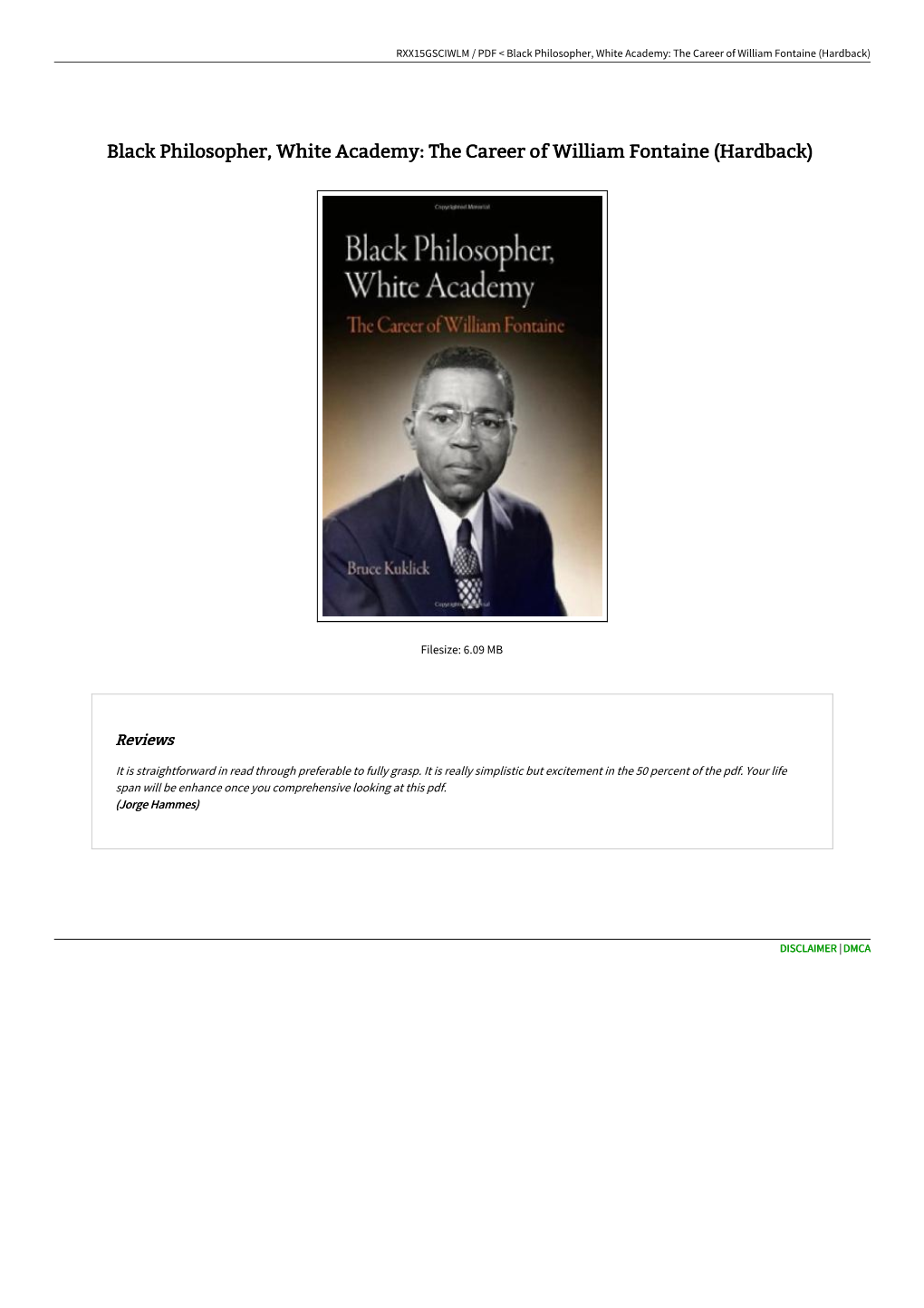 Black Philosopher, White Academy: the Career of William Fontaine (Hardback)