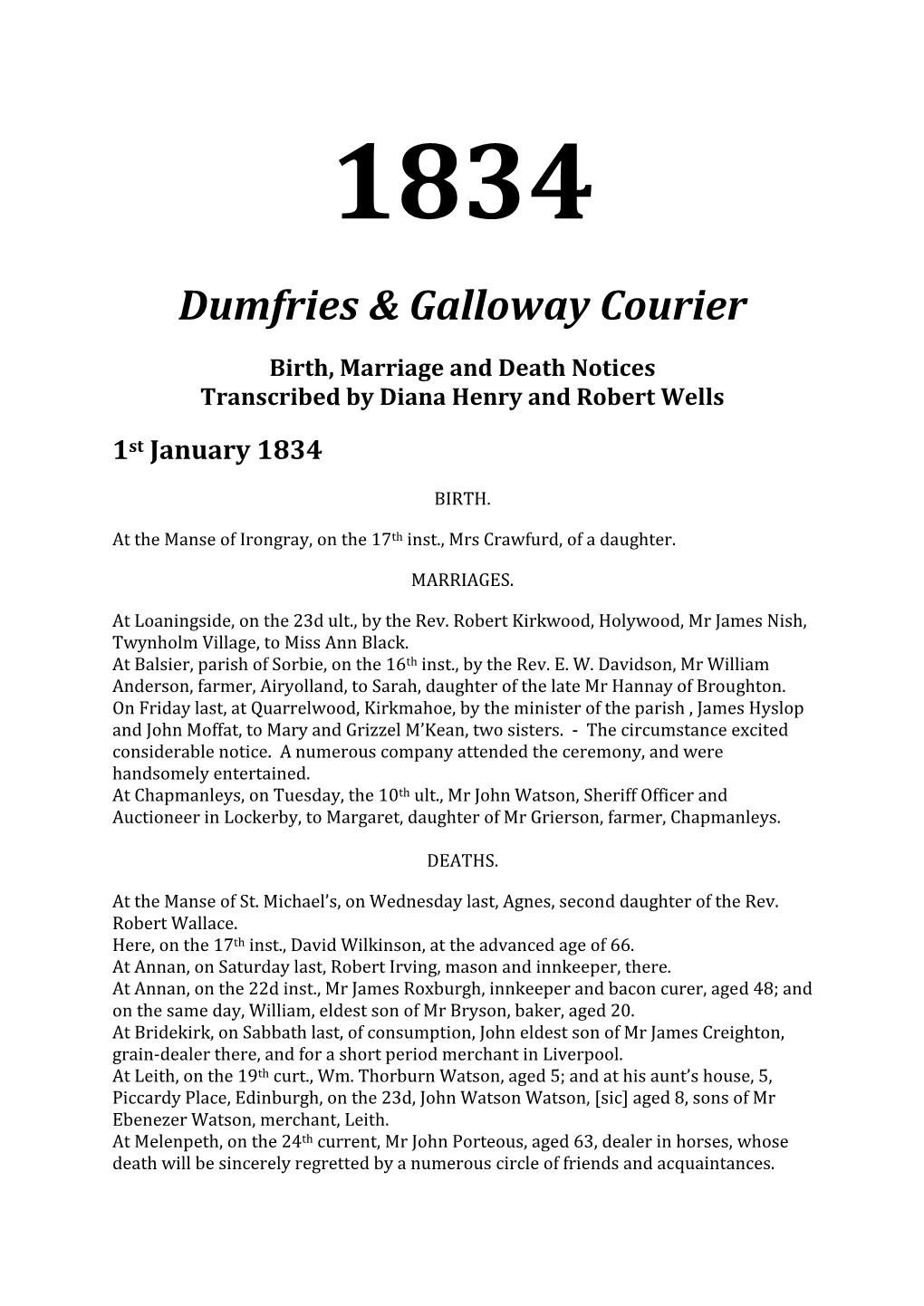 1834 Dumfries & Galloway Courier