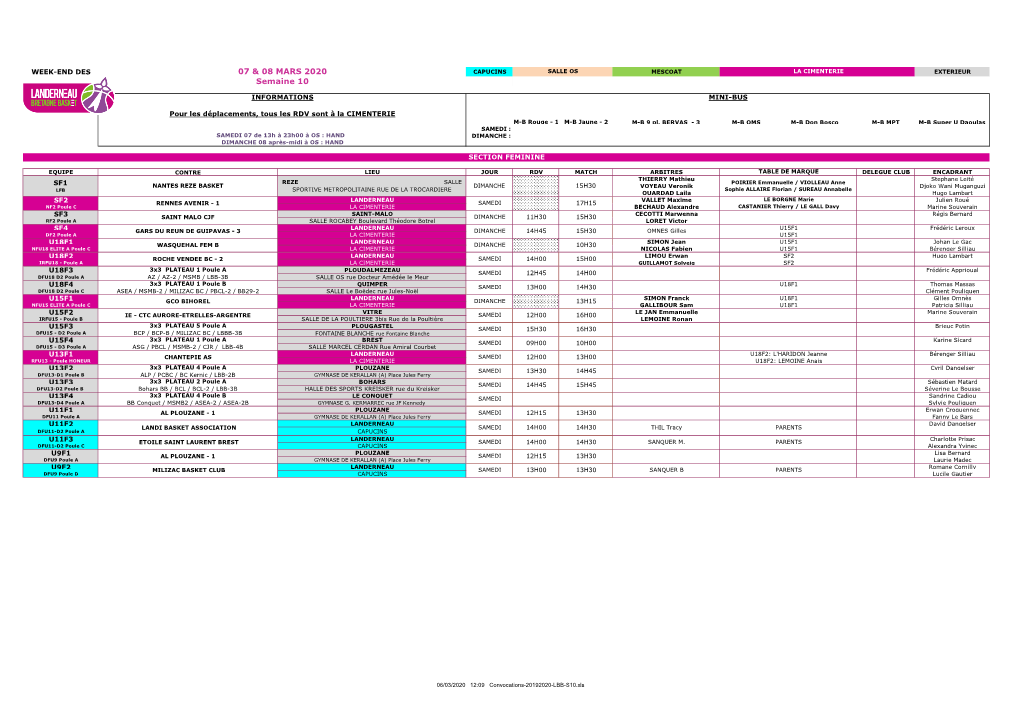 07 & 08 MARS 2020 Semaine 10