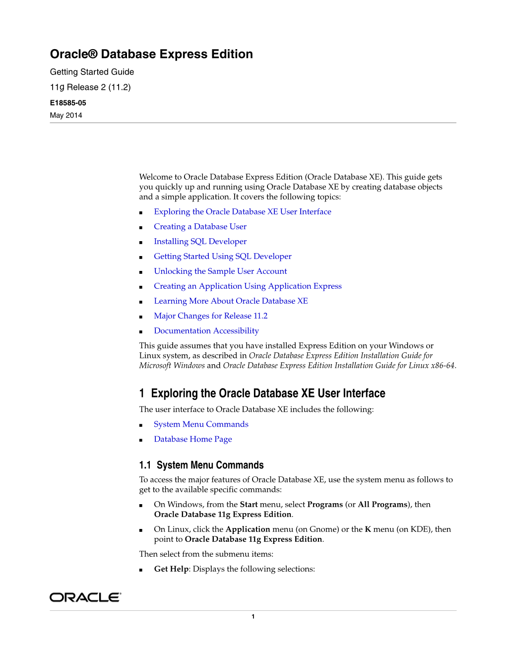 Oracle® Database Express Edition Getting Started Guide 11G Release 2 (11.2)