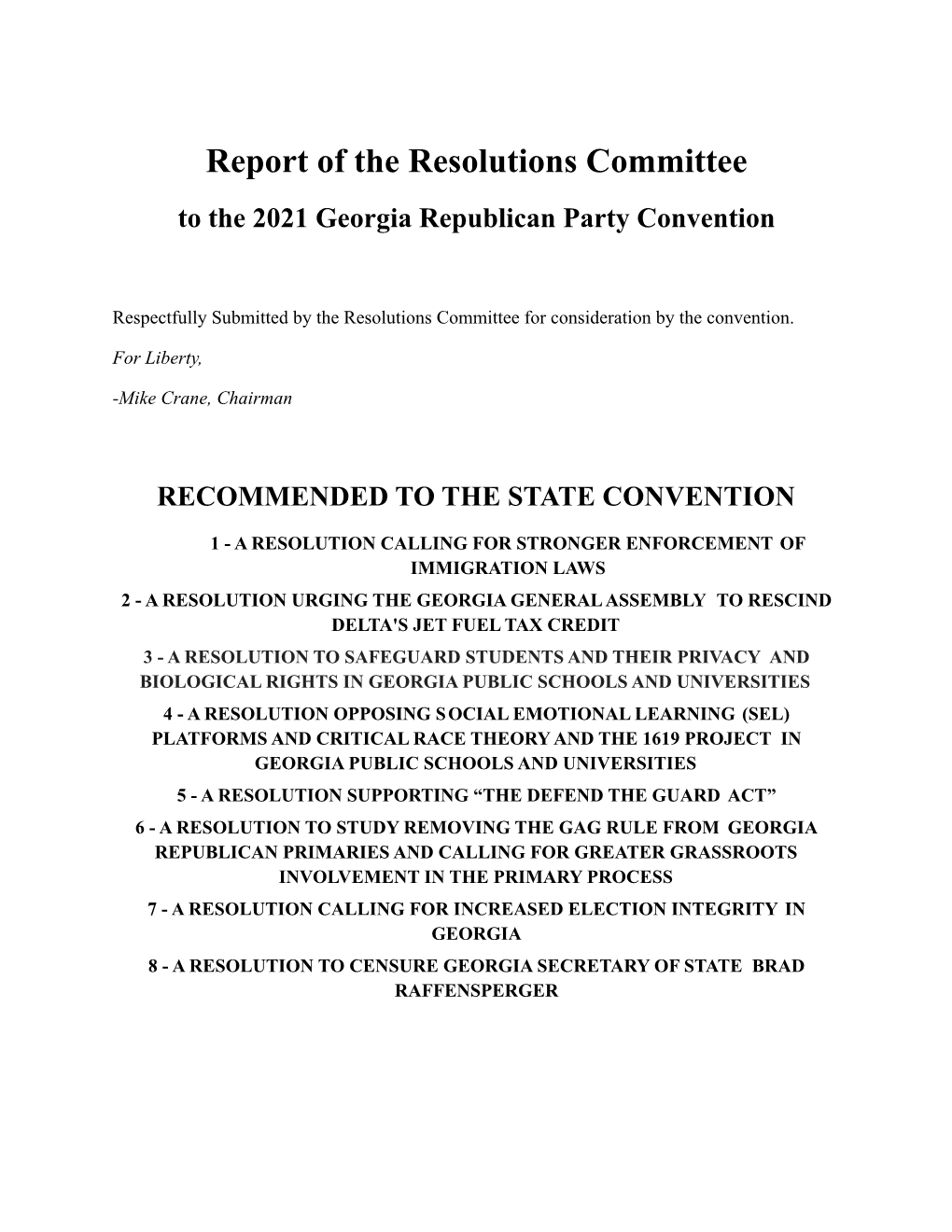 Report of the 2021 State Resolutions Committee