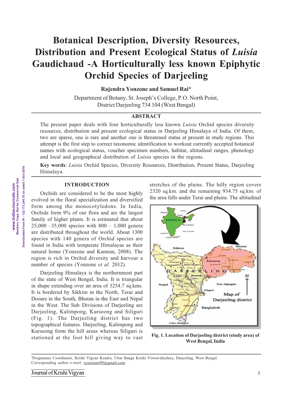 Botanical Description, Diversity Resources, Distribution and Present Ecological Status of Luisia Gaudichaud