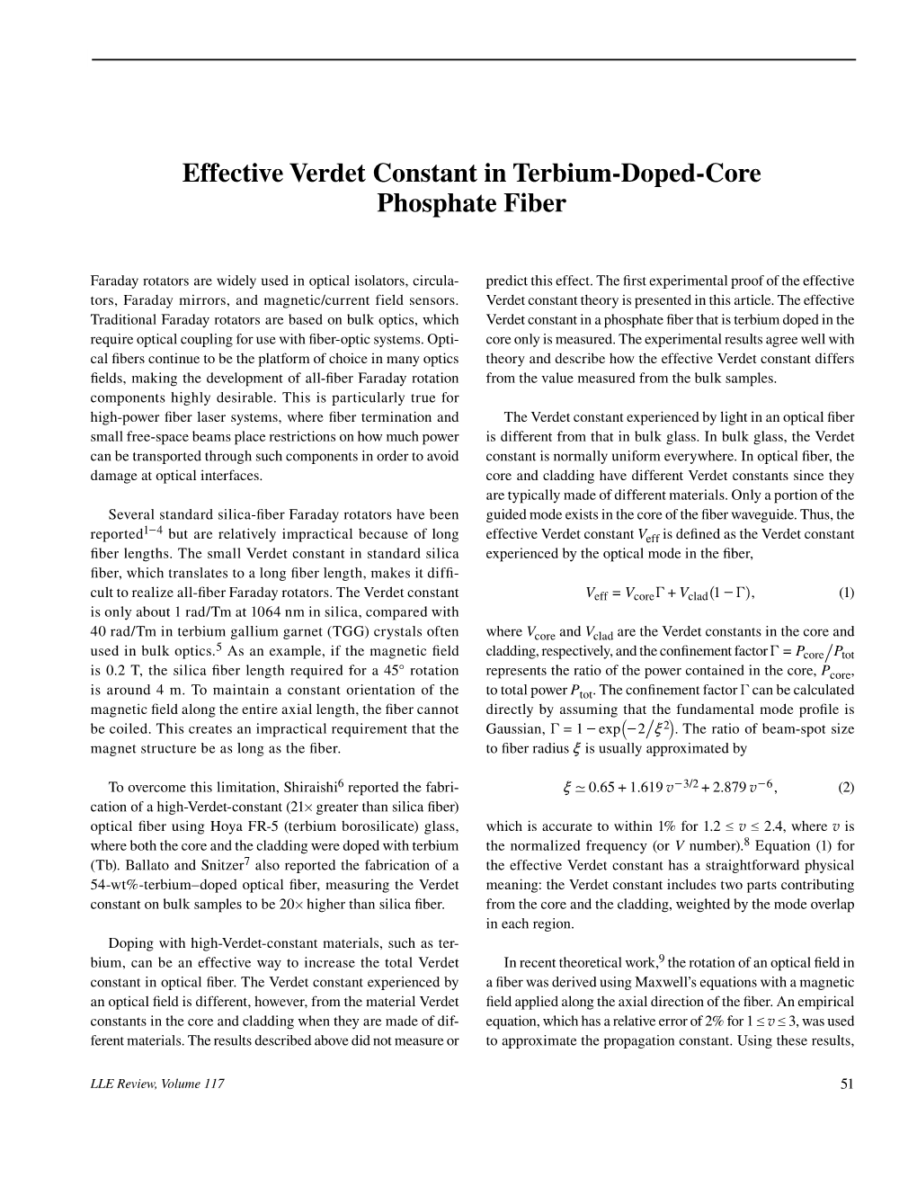 Effective Verdet Constant in Terbium-Doped-Core Phosphate Fiber