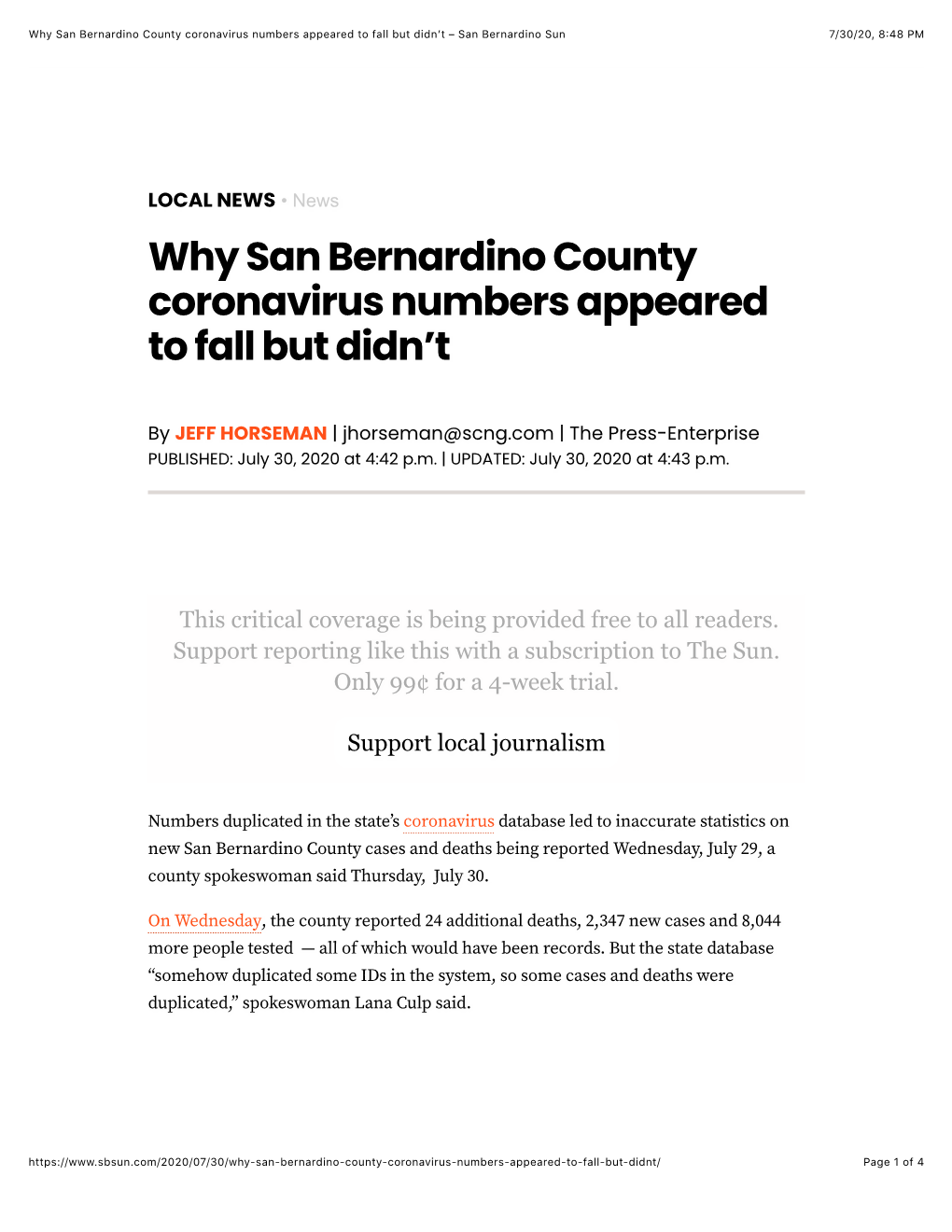 Why San Bernardino County Coronavirus Numbers Appeared to Fall but Didn't