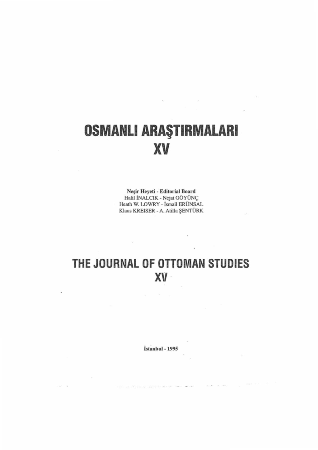 The Journal of Ottoman Studies Xv ·