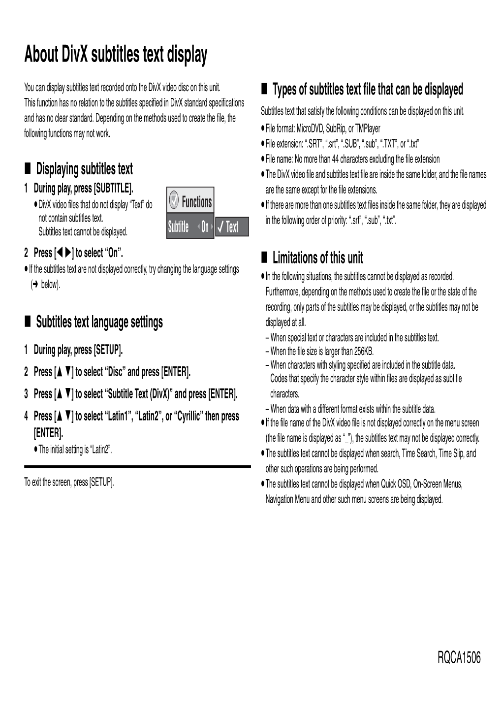 About Divx Subtitles Text Display You Can Display Subtitles Text Recorded Onto the Divx Video Disc on This Unit