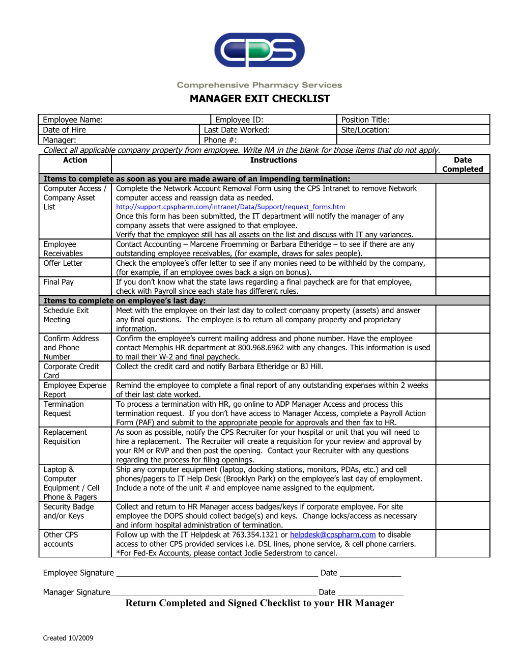 Manager Exit Checklist