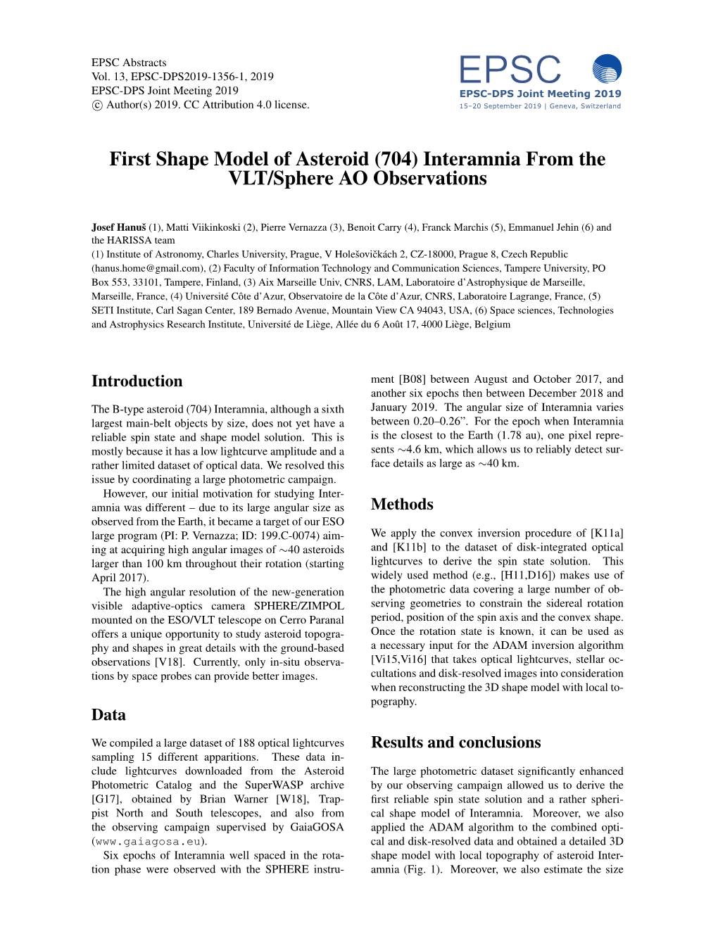 (704) Interamnia from the VLT/Sphere AO Observations