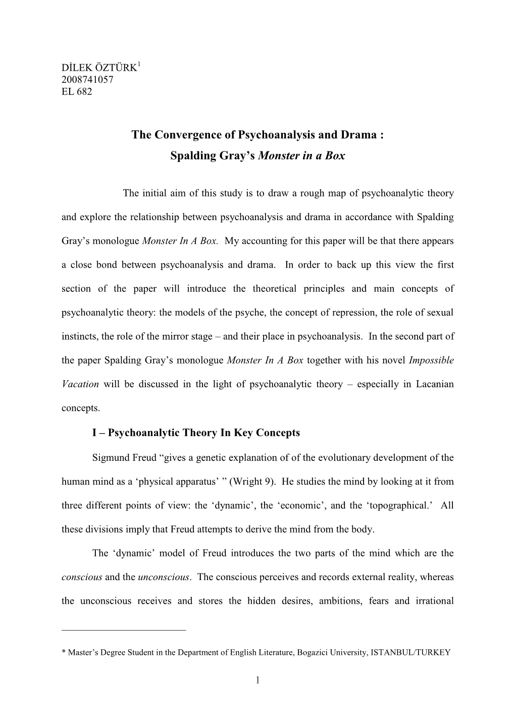 The Convergence of Psychoanalysis and Drama : Spalding Gray’S Monster in a Box