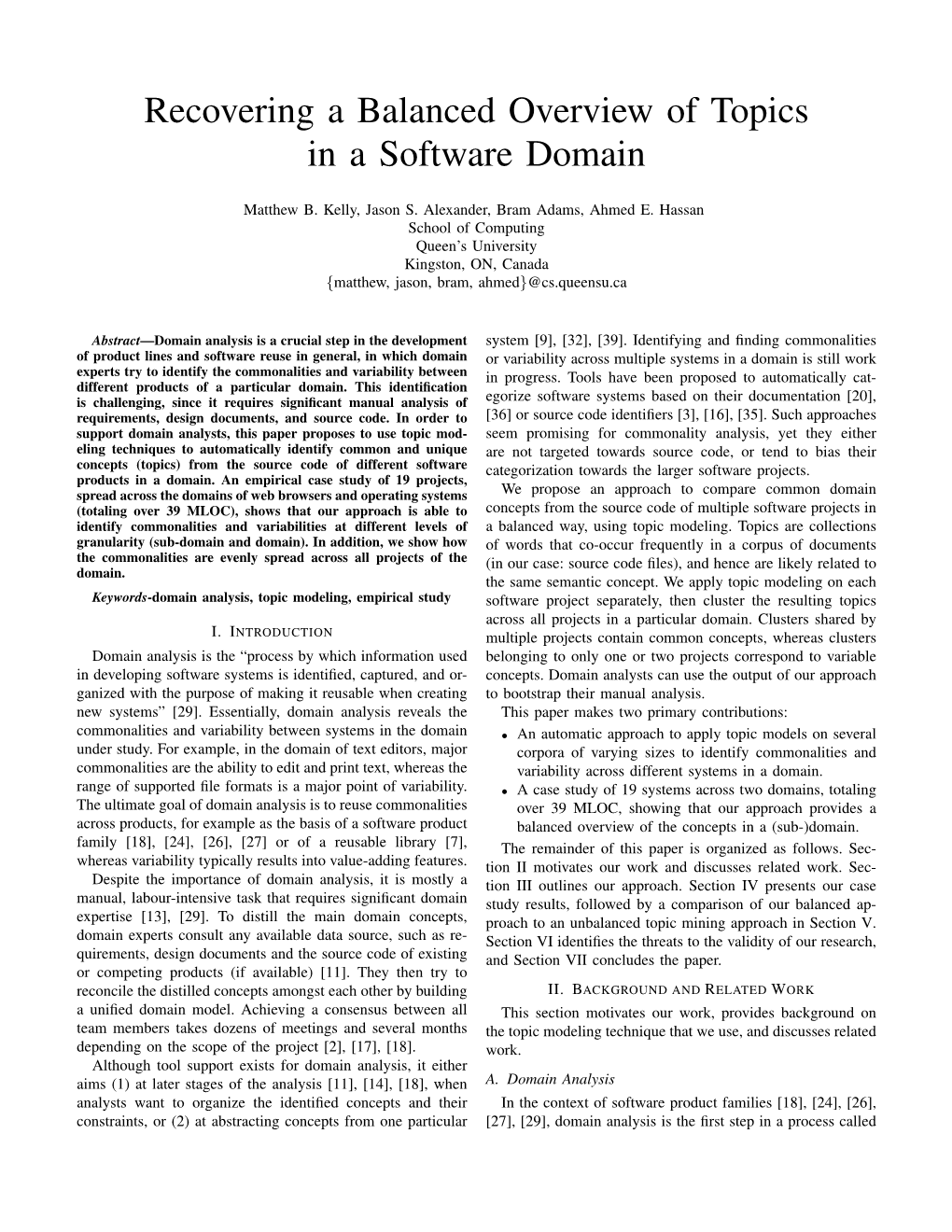 Recovering a Balanced Overview of Topics in a Software Domain