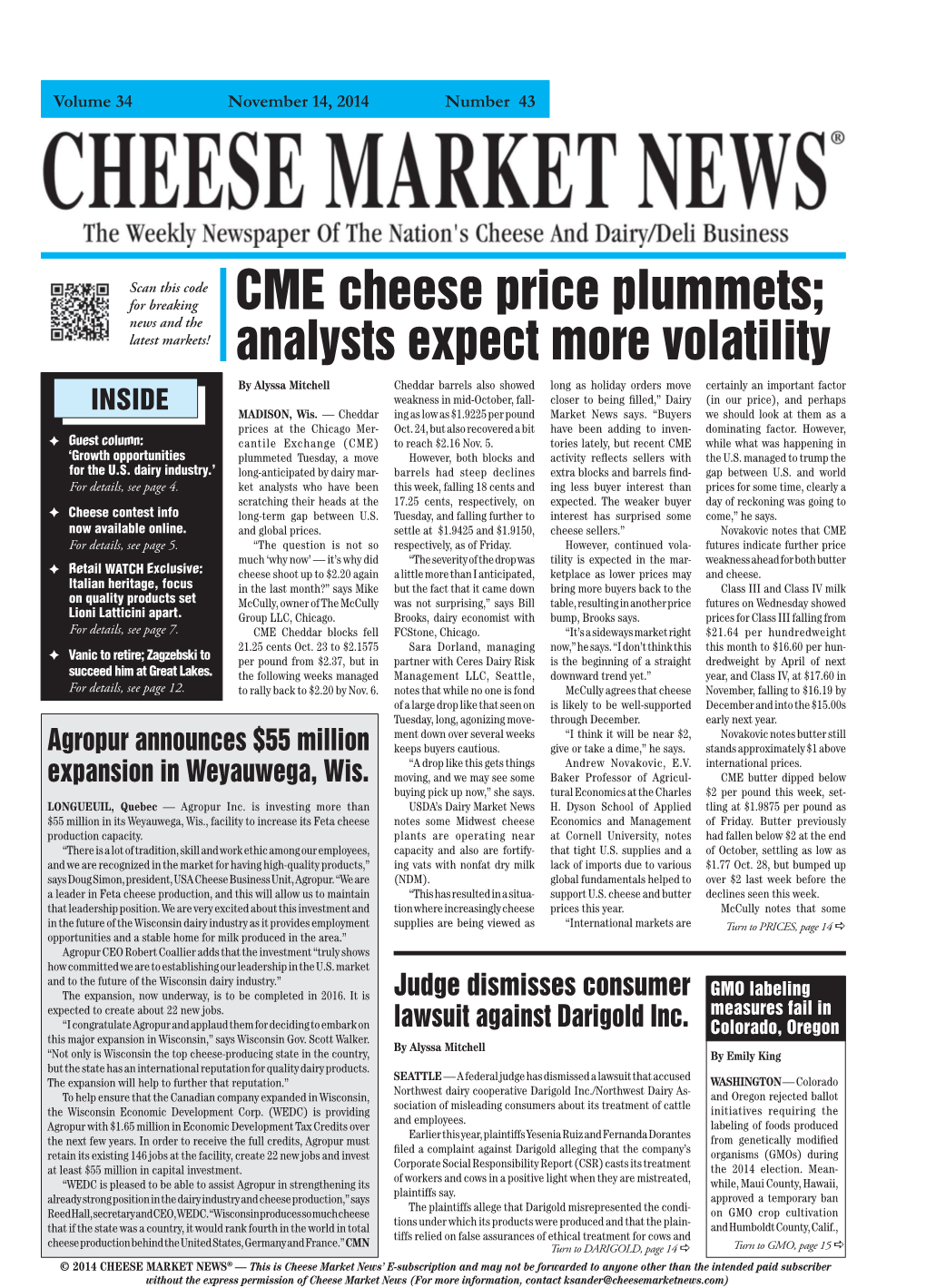 CME Cheese Price Plummets; Analysts Expect More Volatility
