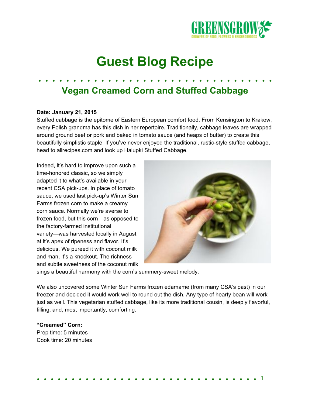 Vegan Creamed Corn and Stuffed Cabbage
