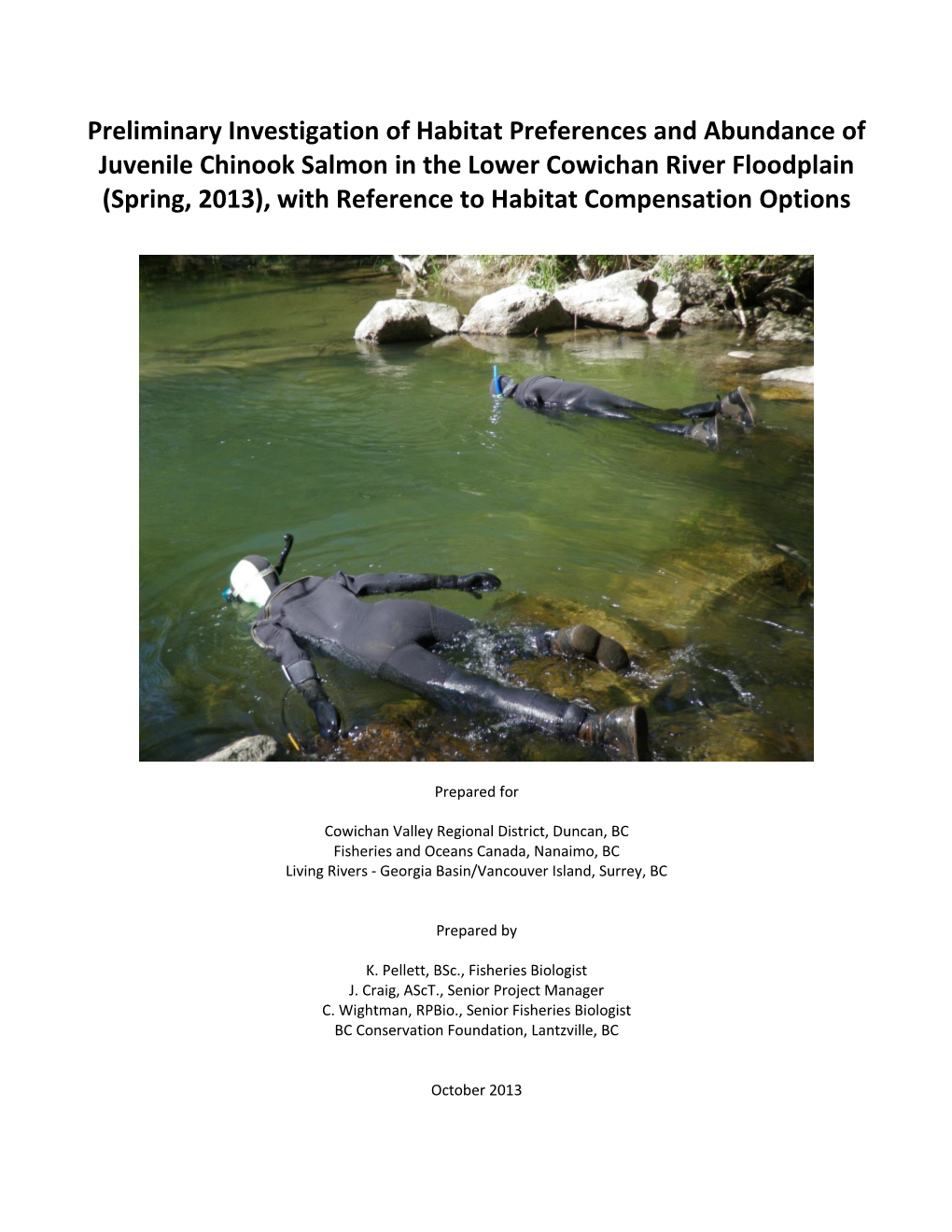 Preliminary Investigation of Habitat Preferences and Abundance of Juvenile Chinook Salmon in the Lower Cowichan River Floodplain