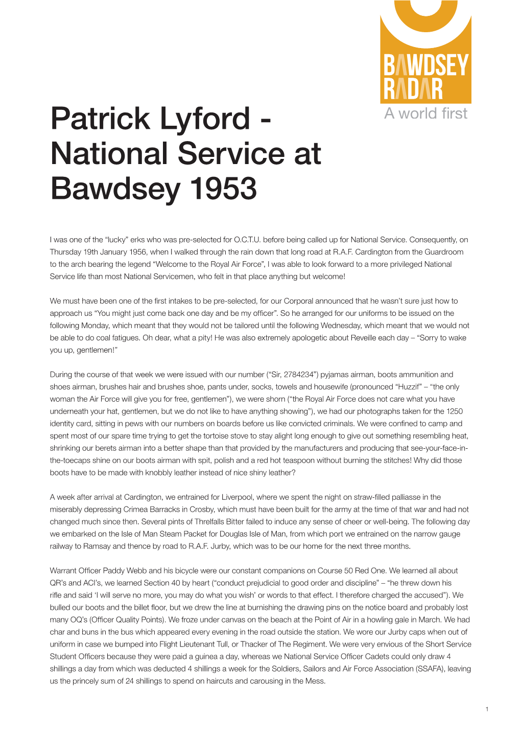 Patrick Lyford - National Service at Bawdsey 1953