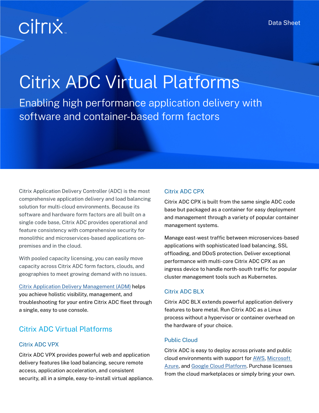 Citrix ADC Virtual Platforms Enabling High Performance Application Delivery with Software and Container-Based Form Factors