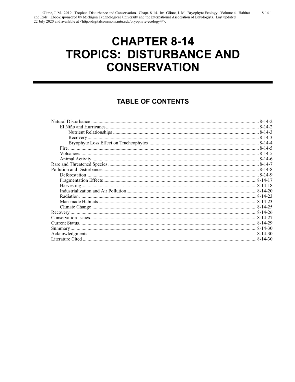 Volume 4, Chapter 8-14: Tropics: Disturbance and Conservation