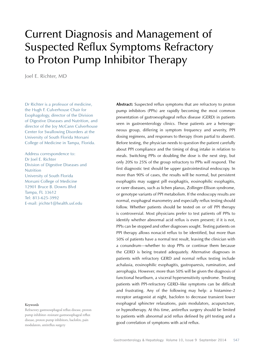 Current Diagnosis and Management of Suspected Reflux Symptoms Refractory to Proton Pump Inhibitor Therapy