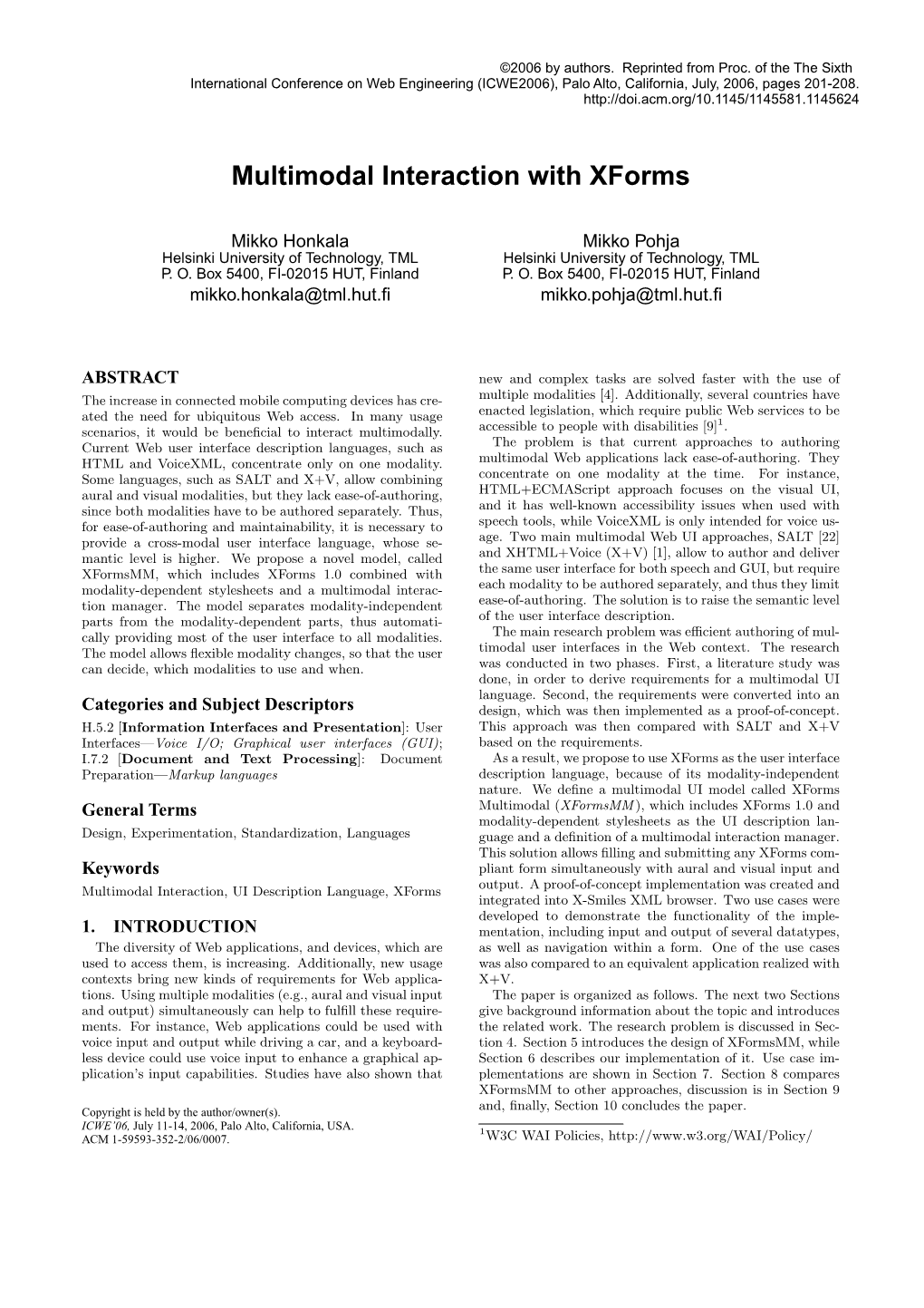 Multimodal Interaction with Xforms