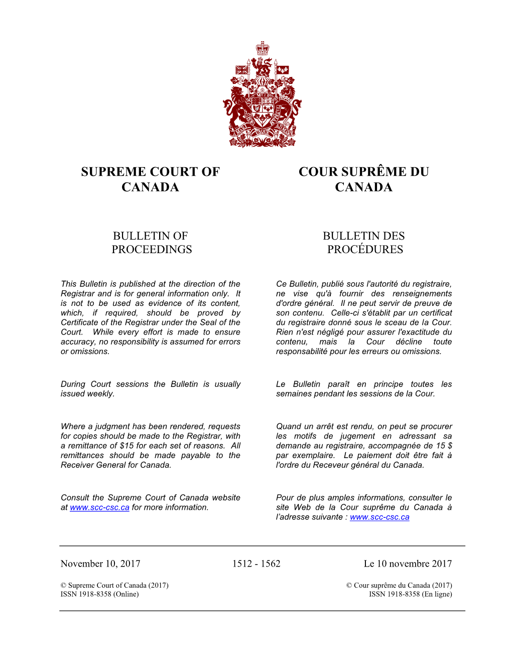 Supreme Court of Canada Cour Suprême Du