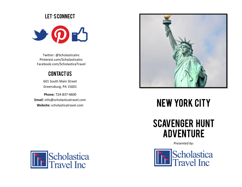 NEW YORK CITY Scavenger Hunt Adventure Point Tally Times Square ______Broadway ______St