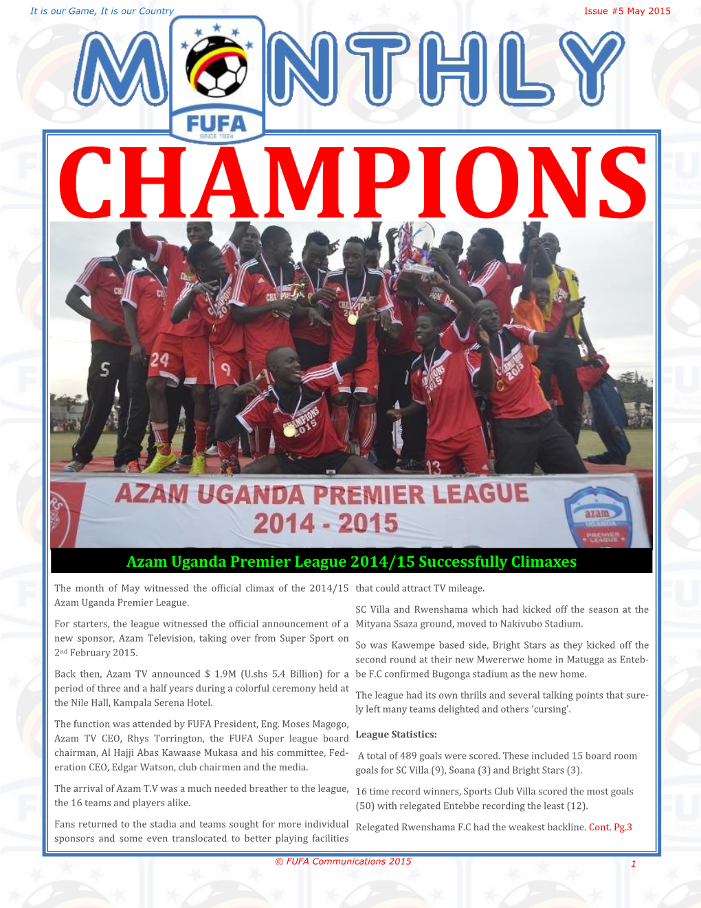 Azam Uganda Premier League 2014/15 Successfully Climaxes