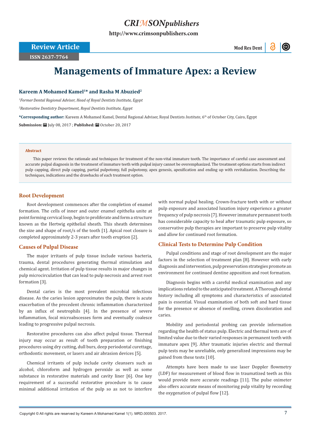 Managements of Immature Apex: a Review