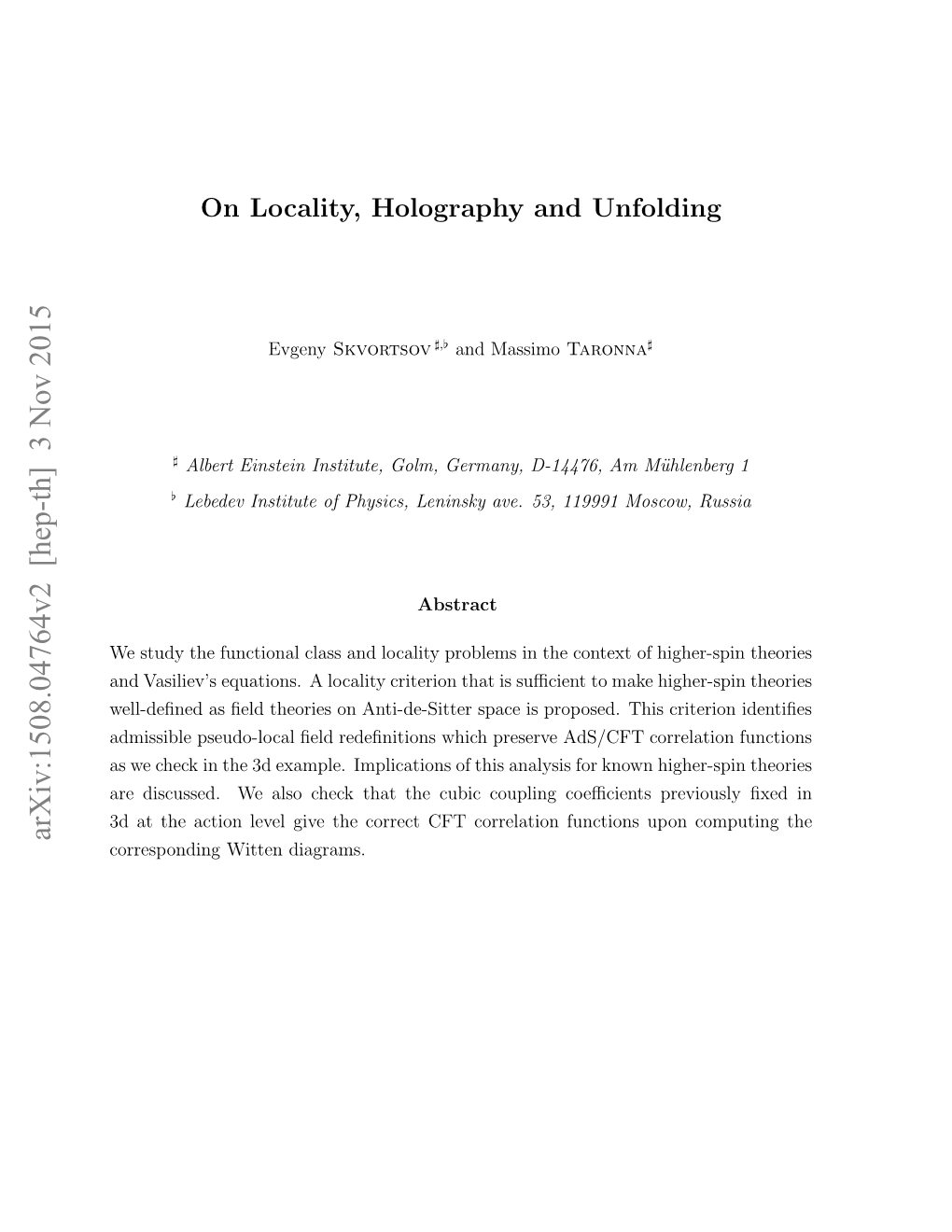 Arxiv:1508.04764V2 [Hep-Th] 3 Nov 2015 Da H Cinlvlgv H Orc F Orlto Ucin up Functions Correlation Pre CFT Coeﬃcients Correct Coupling the Diagrams