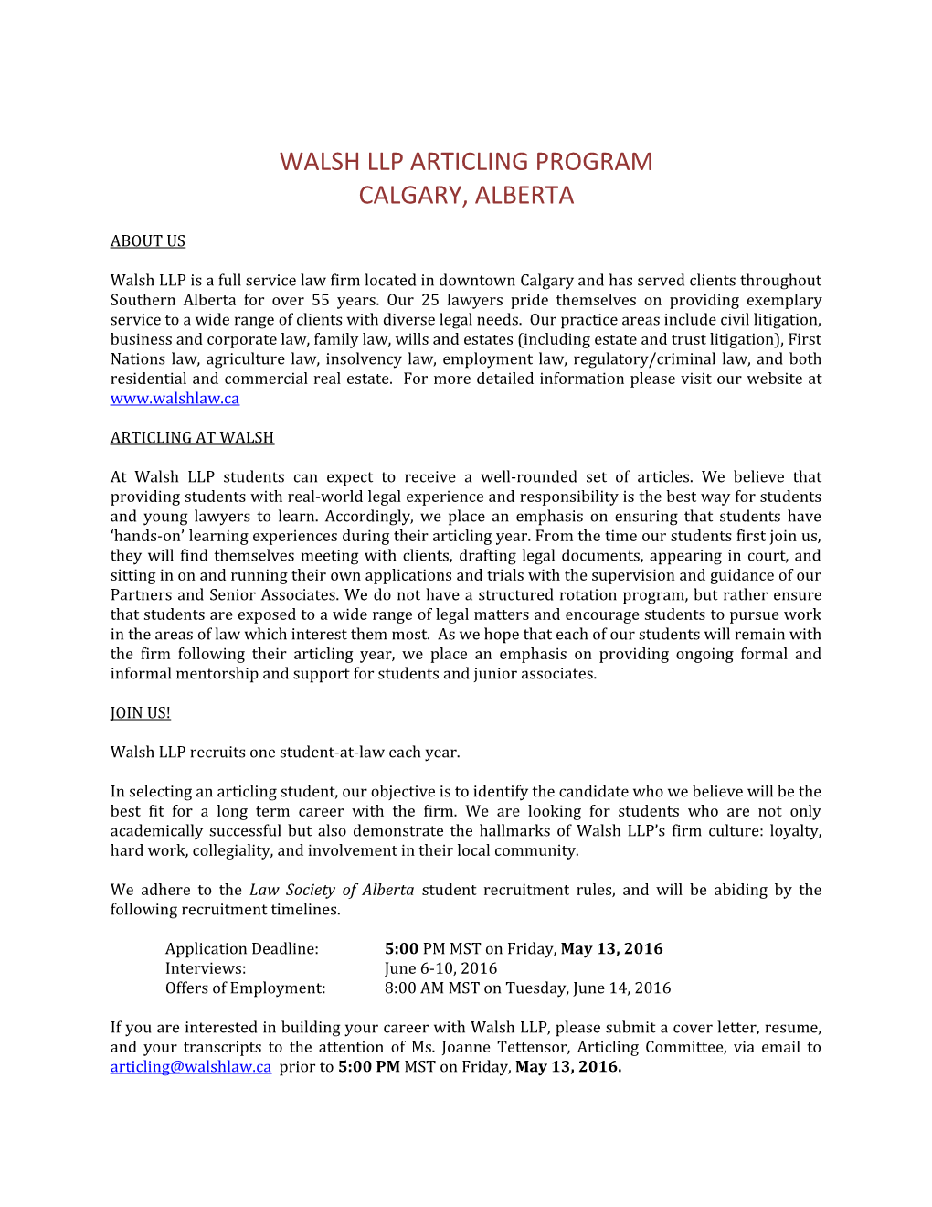 Walsh Llp Articling Program