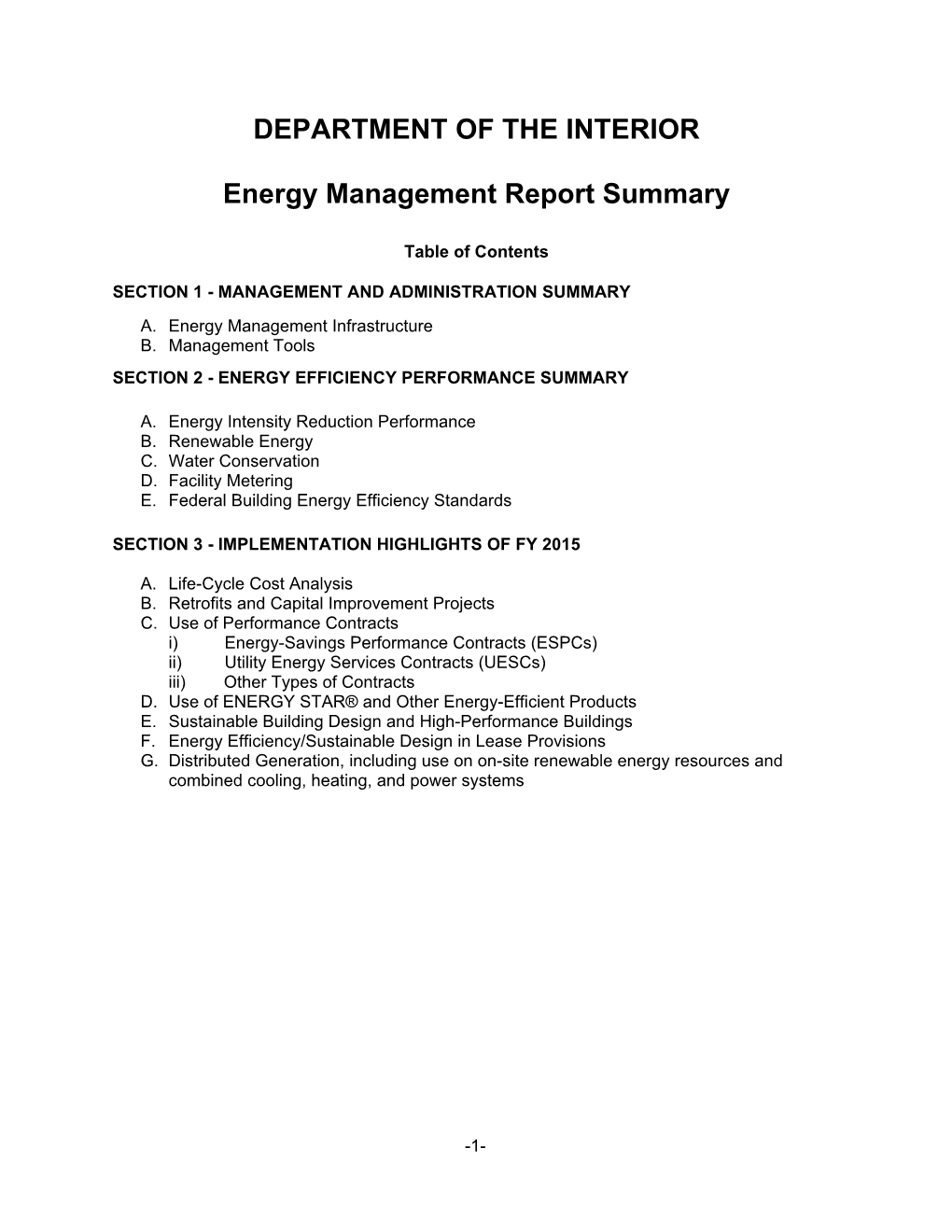 FY 2015 Annual Report of Energy