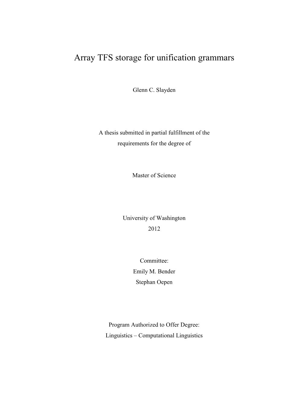 Array TFS Storage for Unification Grammars