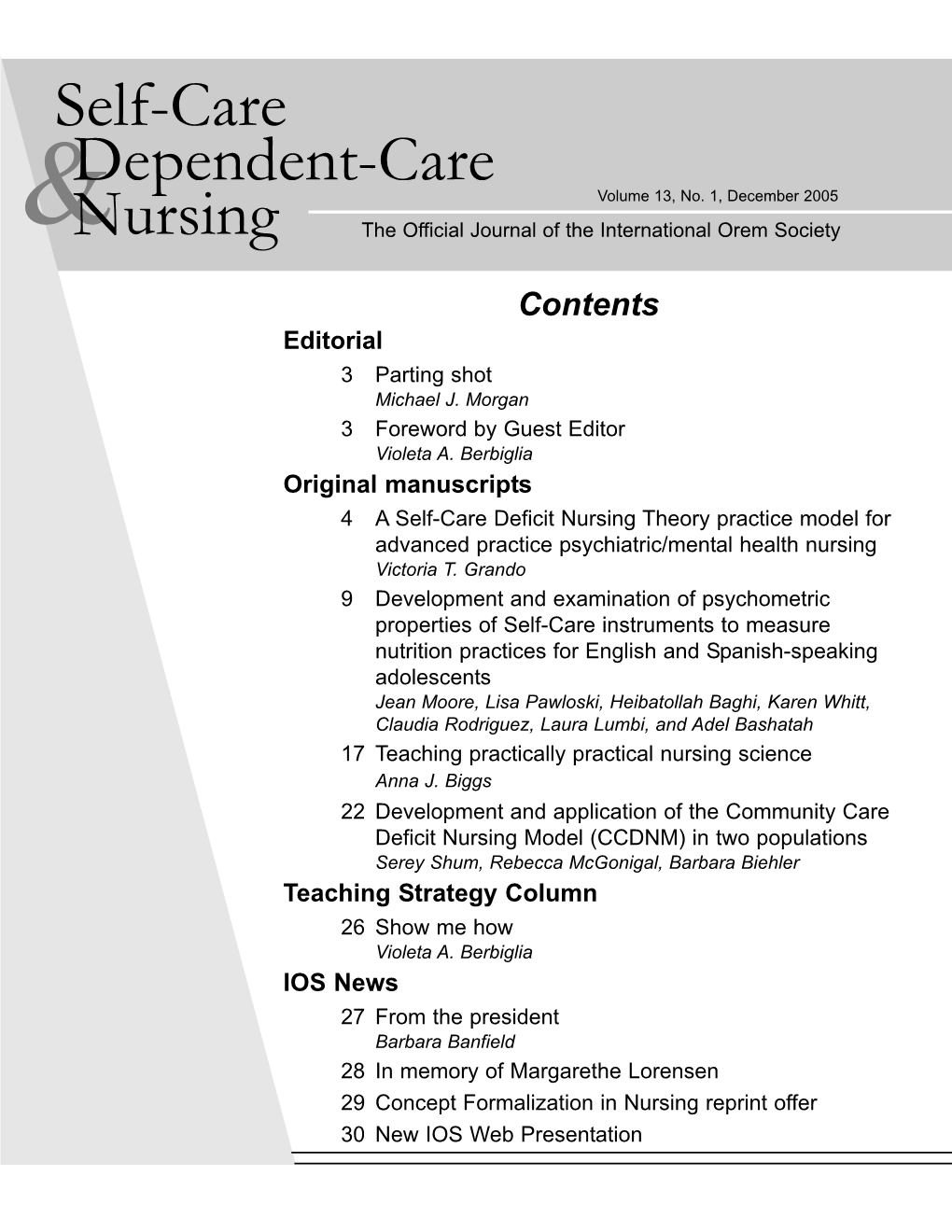 Self-Care Dependent-Care Volume 13, No