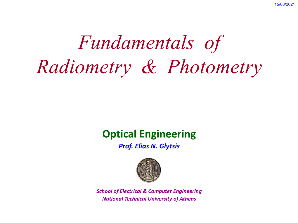 Fundamentals of Radiometry & Photometry