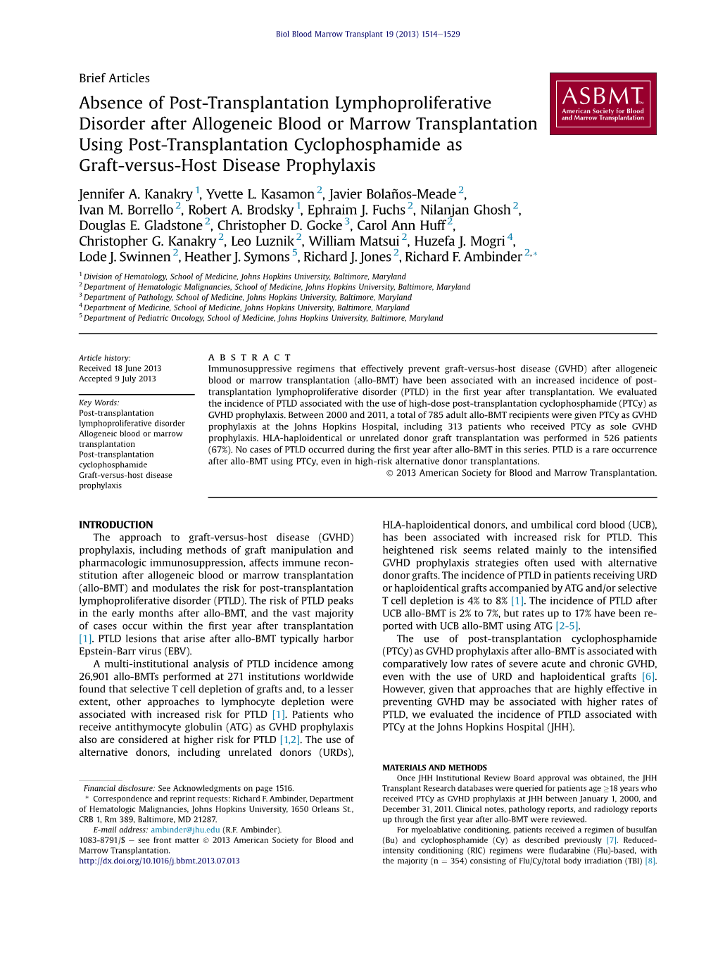 Absence of Post-Transplantation Lymphoproliferative Disorder After