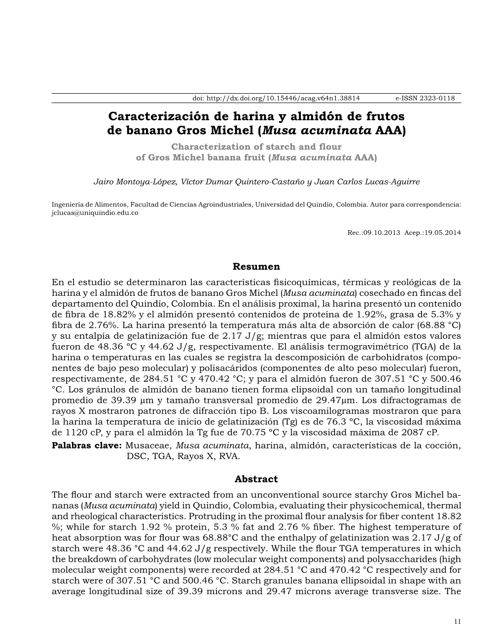 Caracterización De Harina Y Almidón De Frutos De