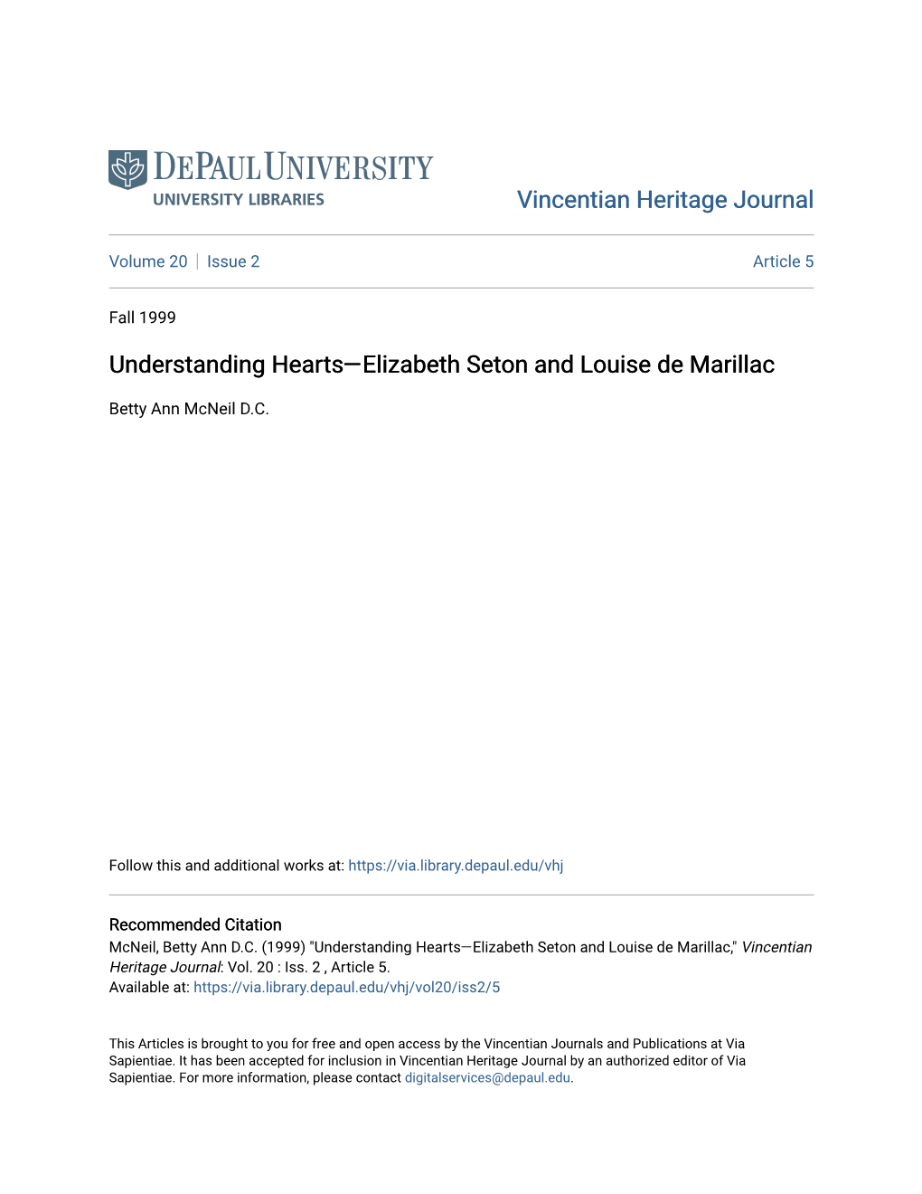 Understanding Hearts—Elizabeth Seton and Louise De Marillac
