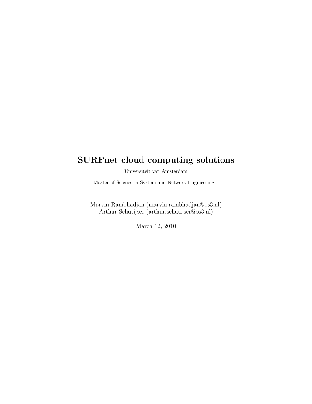 Surfnet Cloud Computing Solutions Universiteit Van Amsterdam