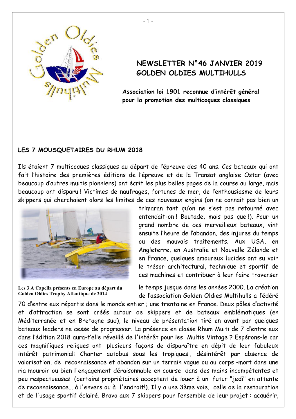 Newsletter N°46 Janvier 2019 Golden Oldies Multihulls