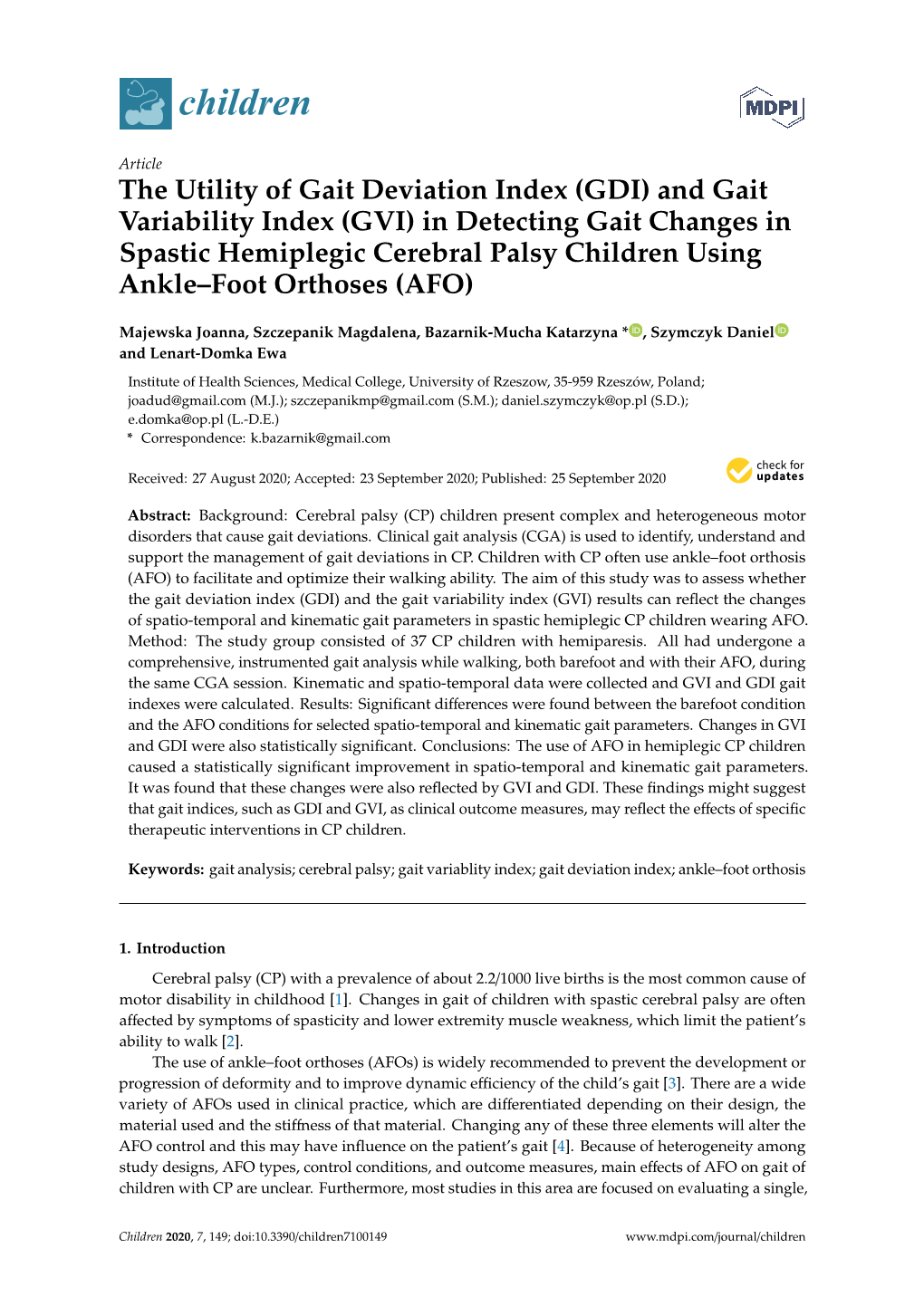 The Utility of Gait Deviation Index