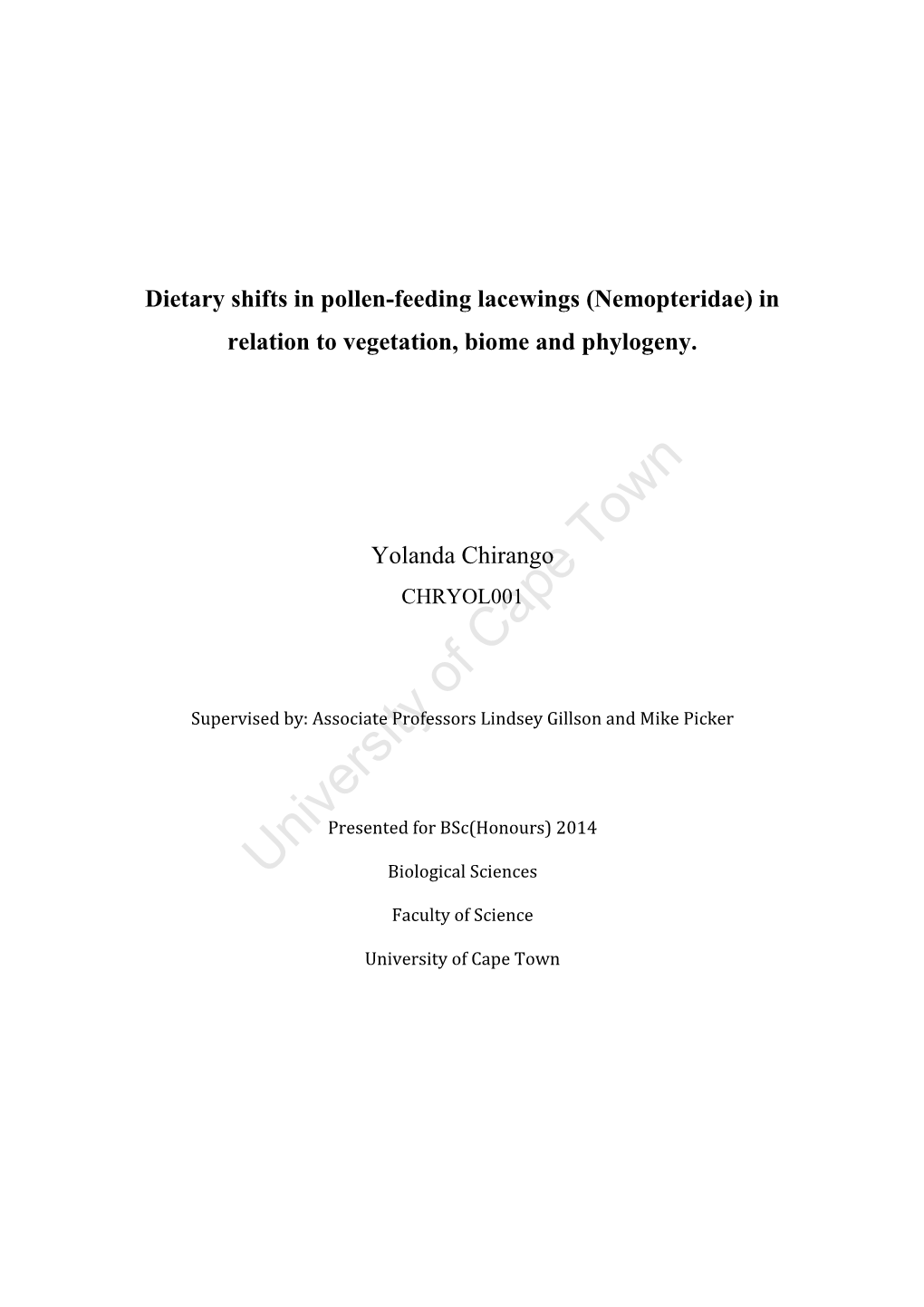 Dietary Shifts in Pollen-Feeding Lacewings (Nemopteridae) in Relation to Vegetation, Biome and Phylogeny