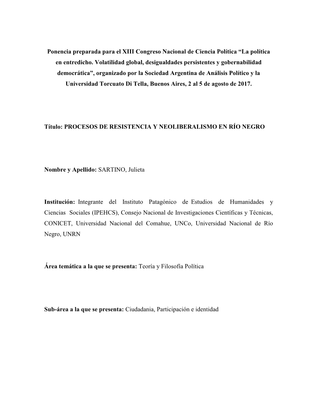 Procesos De Resistencia Y Neoliberalismo En Río Negro