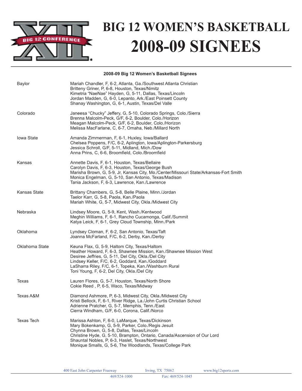 2008-09 WBB Signees.Indd