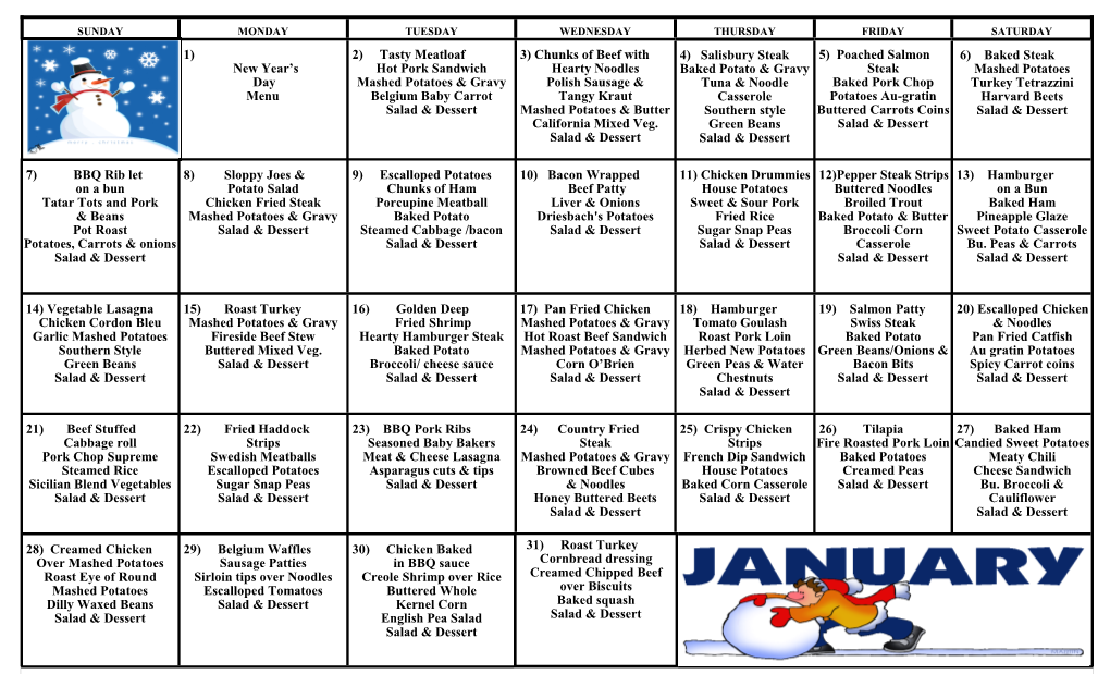 1) New Year's Day Menu 2) Tasty Meatloaf Hot Pork Sandwich