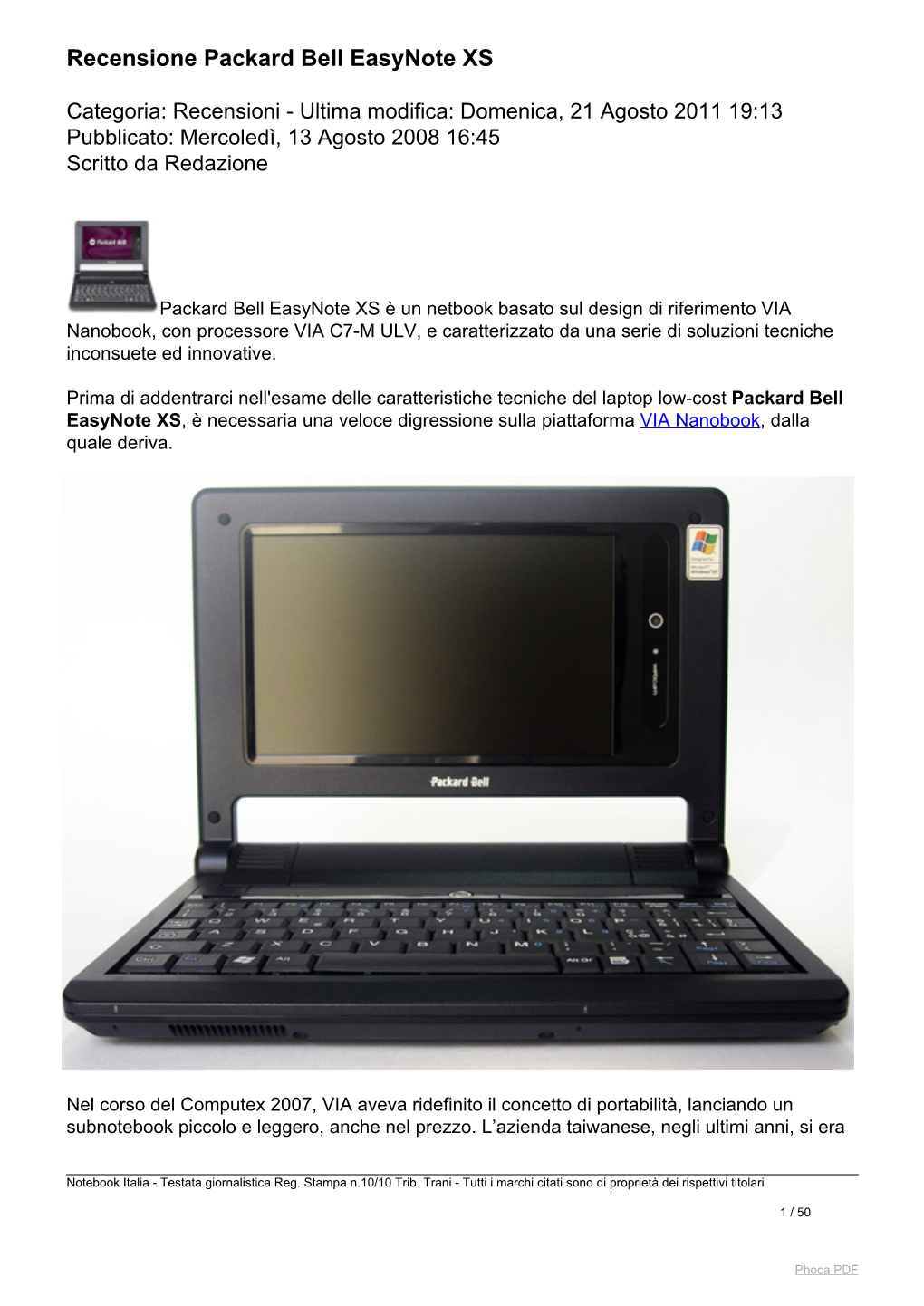 Recensione Packard Bell Easynote XS