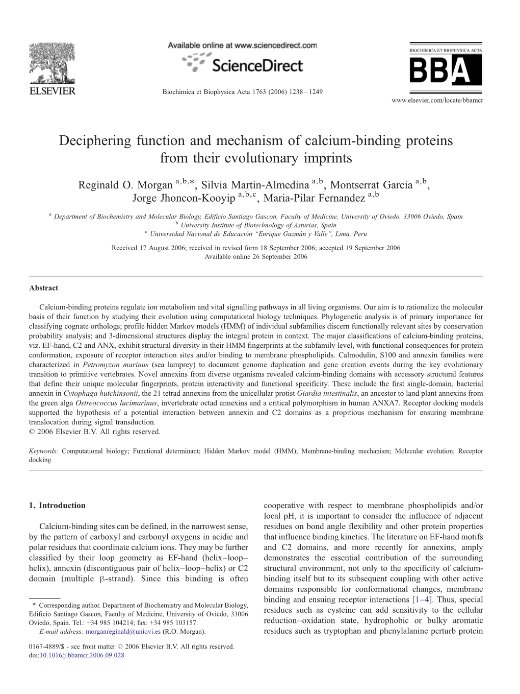 Deciphering Function and Mechanism of Calcium-Binding Proteins from Their Evolutionary Imprints ⁎ Reginald O