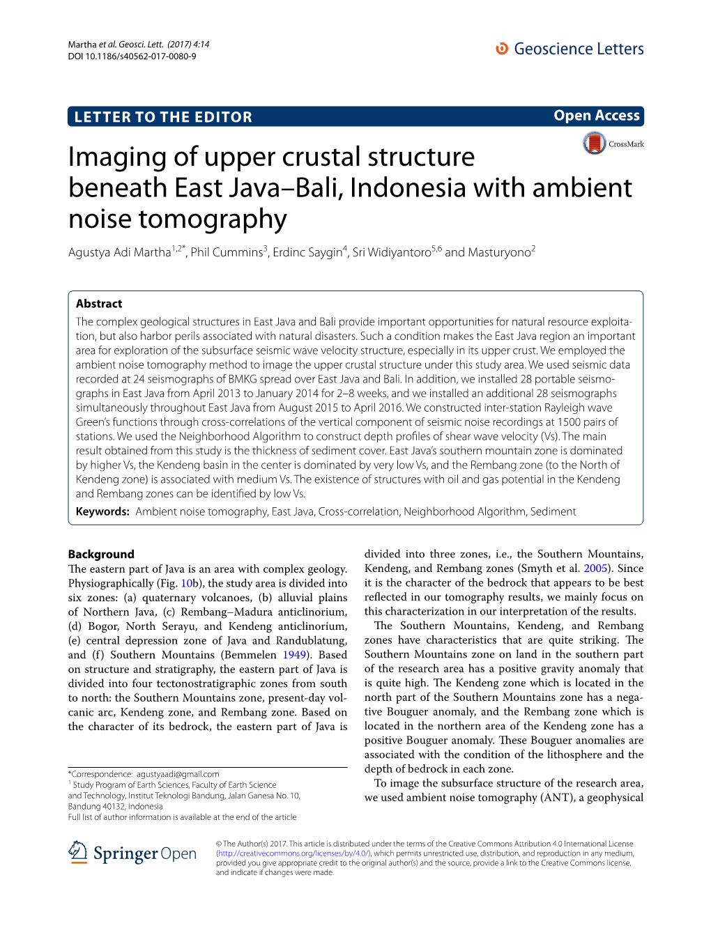 Imaging of Upper Crustal Structure Beneath East Java–Bali, Indonesia