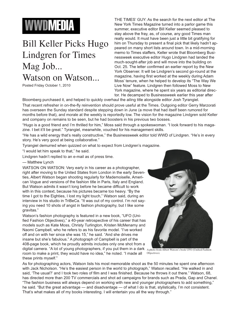 Bill Keller Picks Hugo Lindgren for Times Mag Job... Watson on Watson