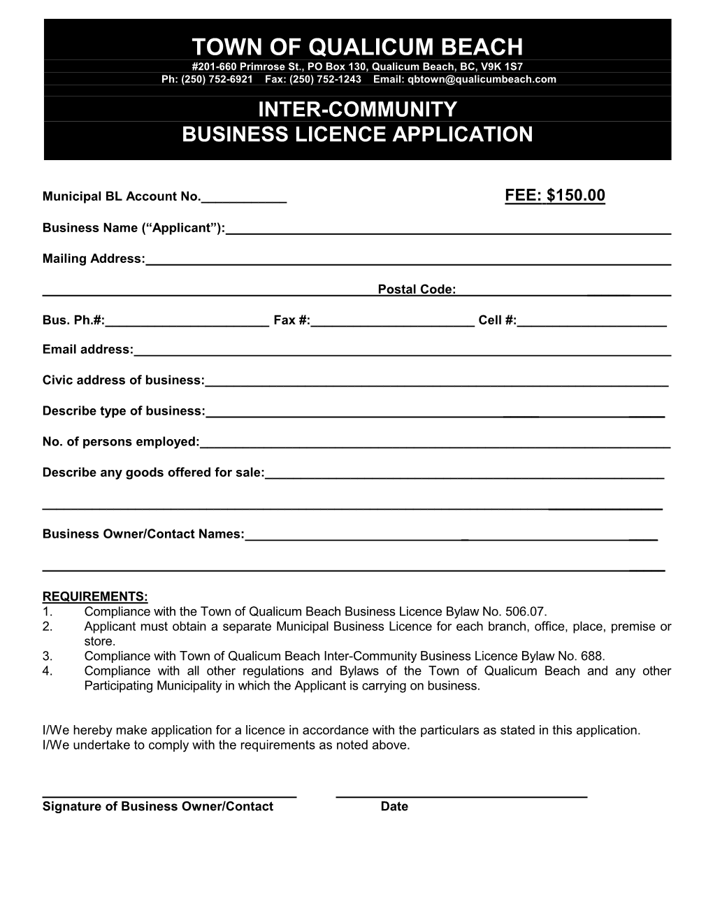 Inter-Community Business Licence Application